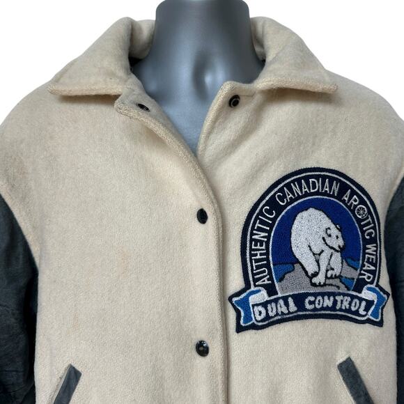 Vintage Dual Control Bomber Jacket Cream Blue Polar Bear Coat Womens Size Medium - Picture 3 of 14